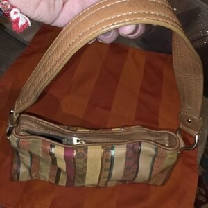 Liz Claiborne Multicolor Striped Shoulder Bag with Tan Trim